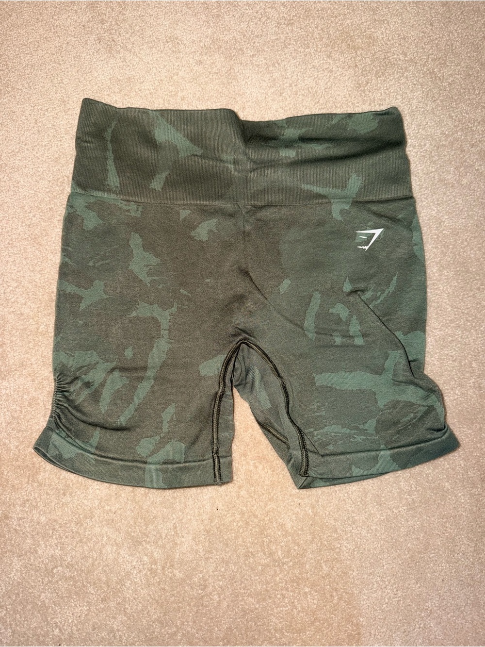 Gymshark Olive Green Camo High-Waist Bike Shorts